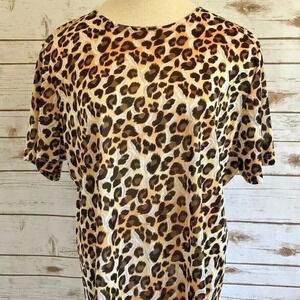 FITTING IMAGE Women Short Sleeve Pull Over Animal Print Casual Shirt Size 14/16